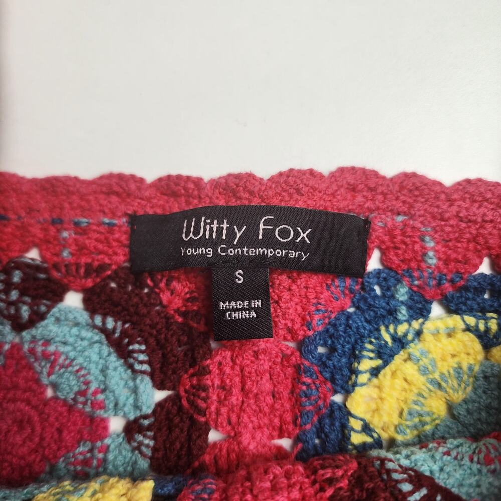 Witty Fox Top Women's S Crocheted Hippie Boho Cropped colorful fun festival 70's - Picture 4 of 10